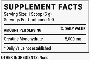 Simply Good Supplements Creatine Supplement Facts Panel