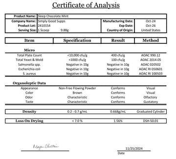 Sleep Certificate Of Analysis