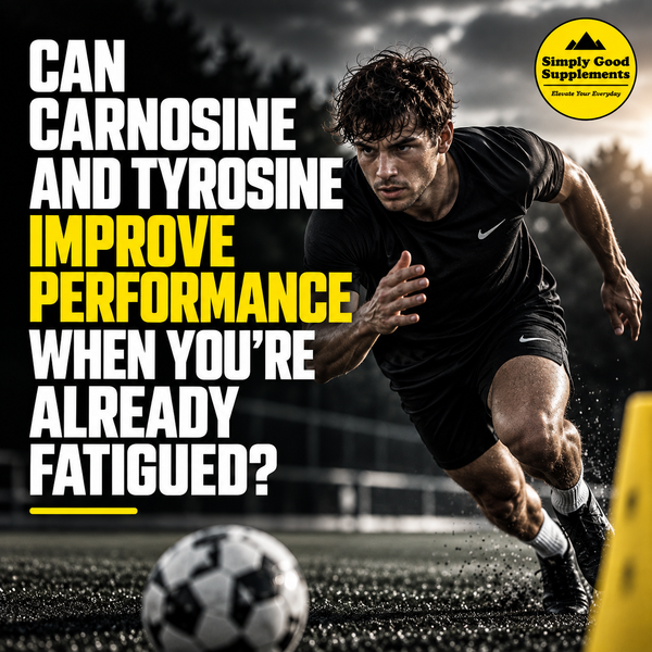 Soccer athlete sprinting during fatigue with title about carnosine and tyrosine supplementation for physical and cognitive performance