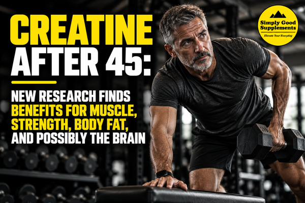 Man over 45 strength training with creatine monohydrate for muscle, strength, body composition, and healthy aging