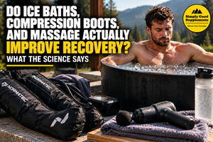 Ice bath, compression boots, and massage equipment representing research on whether popular athletic recovery techniques improve muscle soreness and endurance performance.