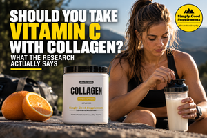 Athlete preparing Simply Good Supplements Collagen with vitamin C rich oranges before exercise for connective tissue support.