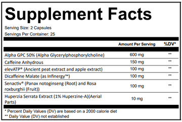 Simply Good Supplements Hybrid Pre-Workout Capsules Supplement Facts Panel