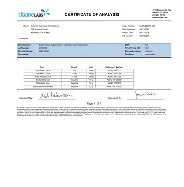 simply good supplements certificate of analysis for hydration