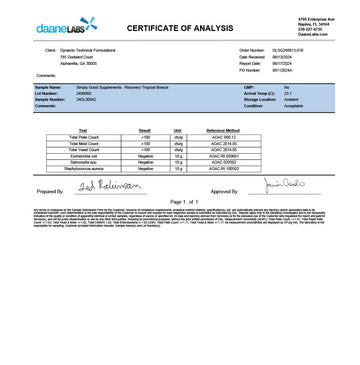 simply good supplement certificate of analysis for recovery